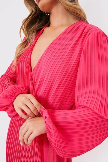 Plisse Ballon Sleeve Maxi Dress